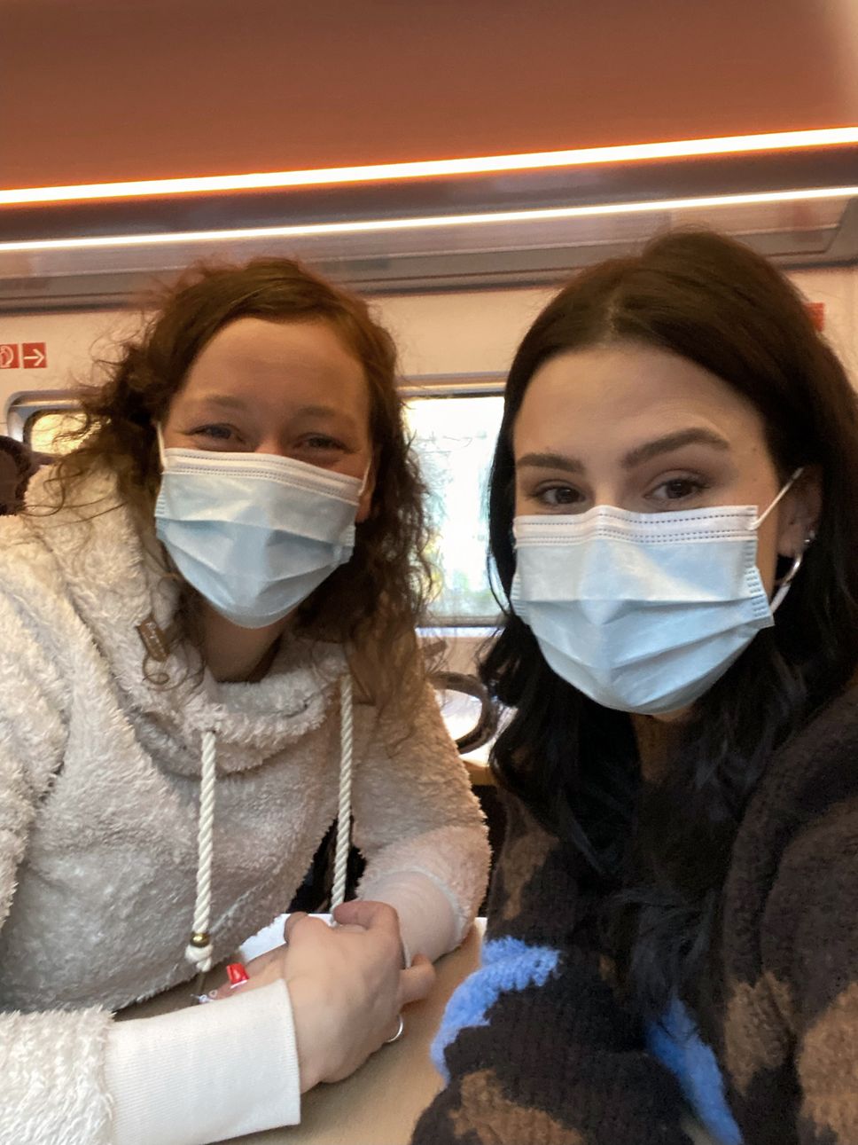 Almuth Schult und Salwa Houmsi im Zug