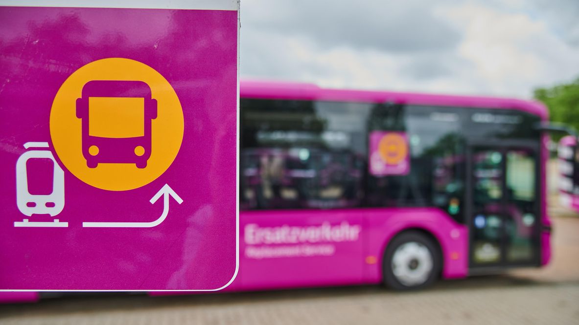 Purpurfarbene DB-Busflotte für den Ersatzverkehr